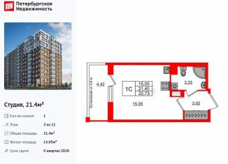 Продам квартиру студию, 21.4 м2, Санкт-Петербург, проспект Обуховской Обороны, 4соор1, Центральный район