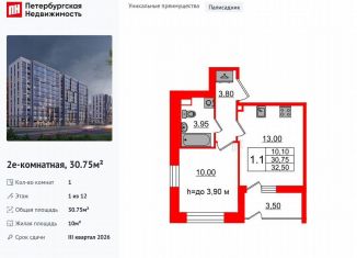 Продам однокомнатную квартиру, 30.8 м2, Санкт-Петербург, Приморский район