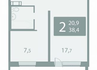 2-комнатная квартира на продажу, 38.4 м2, поселок Зональная Станция, улица Королёва, 20