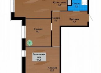 Продам трехкомнатную квартиру, 64.3 м2, Чита