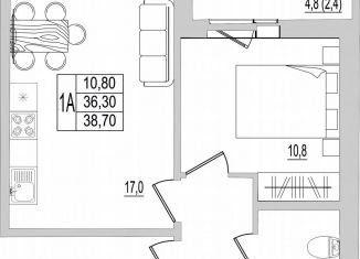 Продажа 1-комнатной квартиры, 38.7 м2, Псков