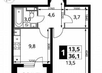 Однокомнатная квартира на продажу, 36.1 м2, деревня Сапроново