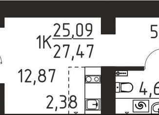 Продам 1-комнатную квартиру, 27.5 м2, деревня Кисловка, улица Василия Кандинского, 4