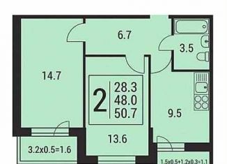 Двухкомнатная квартира на продажу, 52 м2, Краснодар, улица Евгении Жигуленко, 13к2, микрорайон Завод Радиоизмерительных Приборов