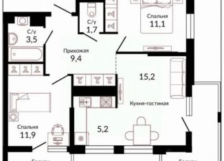 Продажа 2-комнатной квартиры, 60 м2, Краснодар, Конгрессная улица, 41к1, ЖК Отражение