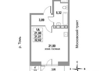 Продажа квартиры студии, 32.6 м2, Томск, Московский тракт, 109Бс4