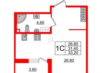 Продается квартира студия, 33.2 м2, Санкт-Петербург, муниципальный округ Светлановское