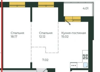 3-комнатная квартира на продажу, 63 м2, Иркутск, улица Пискунова, 138, ЖК Семья