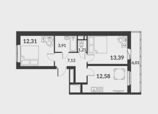 Продается 2-ком. квартира, 53.5 м2, посёлок Шушары, ЖК Чкалов