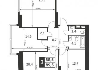 Трехкомнатная квартира на продажу, 89.5 м2, Москва, ЖК Архитектор, улица Академика Волгина, 2с2