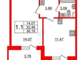 Продам 1-ком. квартиру, 36.2 м2, Санкт-Петербург, ЖК Солнечный Город, проспект Будённого, 23к5