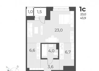 Однокомнатная квартира на продажу, 43.9 м2, Новосибирск, улица Аэропорт, 62, ЖК Нормандия-Неман