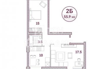 Продам двухкомнатную квартиру, 55.9 м2, коттеджный посёлок Варежки-2, Берёзовая улица, 18к2