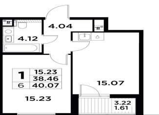 1-комнатная квартира на продажу, 40.1 м2, Санкт-Петербург, Заневский проспект, 65А, муниципальный округ Малая Охта