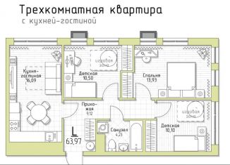 Продажа трехкомнатной квартиры, 64 м2, посёлок Молодёжный
