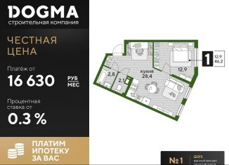 Продается 1-комнатная квартира, 46.2 м2, Краснодар, Главная городская площадь, микрорайон Центральный
