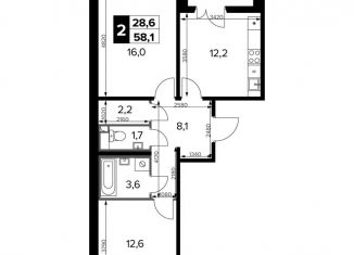 Продаю 2-ком. квартиру, 58 м2, Москва, станция Водники, Ленинградское шоссе, 228к3