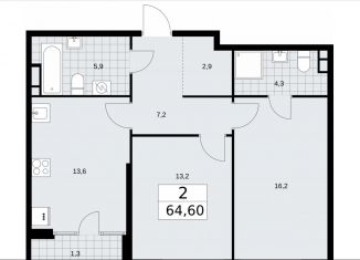 Продажа двухкомнатной квартиры, 64.6 м2, Москва, улица Зорге, 25с2, район Сокол