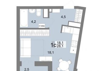 Продам 1-ком. квартиру, 28.1 м2, Екатеринбург, Тенистая улица, 39, ЖК На Тенистой