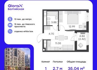 Продается 1-комнатная квартира, 35 м2, Санкт-Петербург, улица Шкапина, 43-45, муниципальный округ Екатерингофский