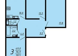 Продам трехкомнатную квартиру, 78 м2, Воронеж, улица Маршала Одинцова, 25Б/33, ЖК Лазурный