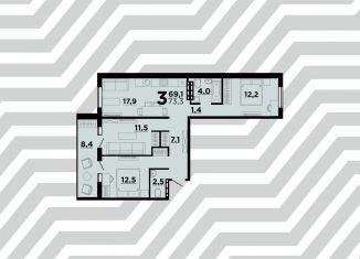 Продаю трехкомнатную квартиру, 73.3 м2, Волгоград, ЖК Парк Европейский