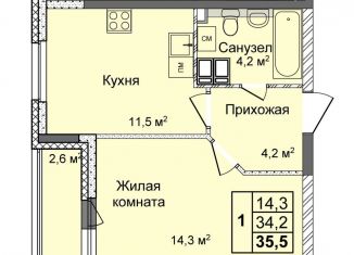 1-комнатная квартира на продажу, 35.5 м2, Нижний Новгород, улица Коперника, 1А