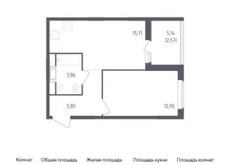 Однокомнатная квартира на продажу, 40.8 м2, деревня Новосаратовка