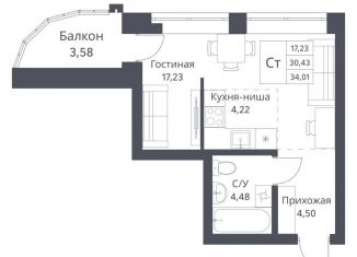 Продаю квартиру студию, 34 м2, Новосибирская область