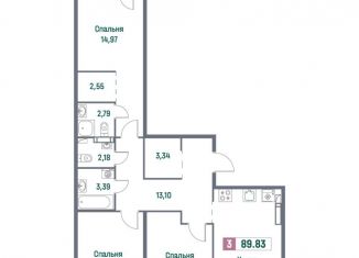 Продажа 3-ком. квартиры, 89.8 м2, Мурино