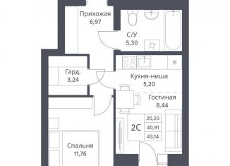 Продается 1-комнатная квартира, 40.9 м2, Новосибирская область