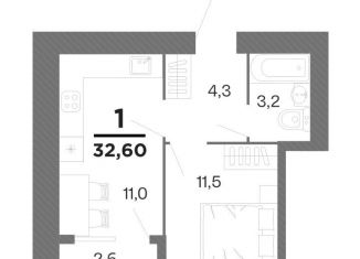 Продается однокомнатная квартира, 32.6 м2, Рязанская область