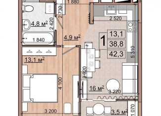 Продаю 1-комнатную квартиру, 40.5 м2, Московская область, улица Гудкова