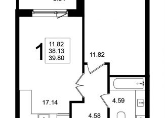1-комнатная квартира на продажу, 39.8 м2, Химки
