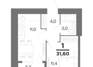 1-комнатная квартира на продажу, 31.6 м2, Рязанская область
