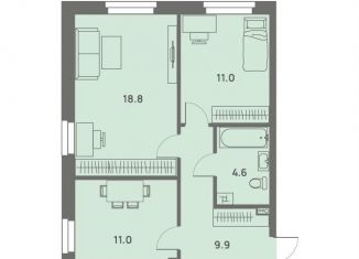 Продается двухкомнатная квартира, 55.3 м2, Пермь, Трамвайная улица, 27