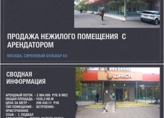 Продажа торговой площади, 1035 м2, Москва, Сиреневый бульвар, 63к1, ВАО