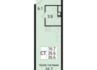 Продам квартиру студию, 26.6 м2, рабочий посёлок Малаховка