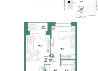Продажа двухкомнатной квартиры, 36.5 м2, Тюмень