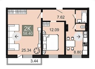 Продажа 2-комнатной квартиры, 58.4 м2, Чита