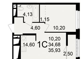 1-комнатная квартира на продажу, 35.9 м2, Рязань