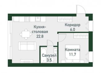 Продаю квартиру со свободной планировкой, 43.4 м2, Челябинская область, Спортивная улица, 22