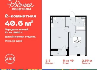 2-комнатная квартира на продажу, 40.6 м2, Москва, жилой комплекс Родные кварталы, 3.3