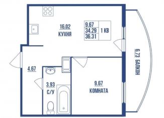 1-комнатная квартира на продажу, 36.3 м2, Ленинградская область, проспект Строителей, 1к1