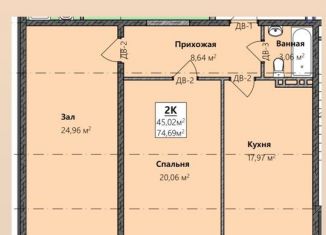 Продается двухкомнатная квартира, 74.7 м2, Махачкала, Благородная улица, 13, Кировский район