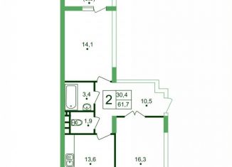 2-ком. квартира на продажу, 61.7 м2, село Мирное