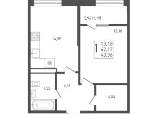 Продажа однокомнатной квартиры, 43.4 м2, Краснодар, Прикубанский округ