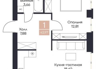 Продается 1-комнатная квартира, 43 м2, село Поляны