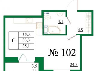 Квартира на продажу студия, 35.1 м2, Ленинградская область, Медицинский проезд