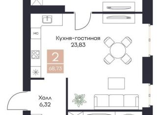 Продается 2-комнатная квартира, 68.7 м2, село Поляны
